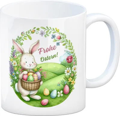 Produktbild von Osterhase Kaffeebecher mit Spruch Frohe Ostern
