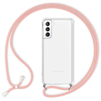 Produktbild von NALIA Handyhülle mit Kette für Samsung Galaxy S22, Transparente Klare Schutzhülle & Handy-Schnur zum Umhängen Pink