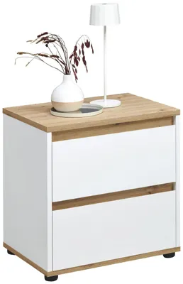 Produktbild von Moderne Nachtkommode MALEA, grifflos, 2 Schubladen, Weiß/Eiche Artisan, 50 cm breit