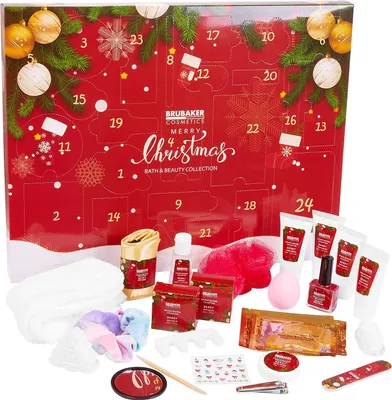 Immagine prodotto di Calendario dell'Avvento di bellezza BRUBAKER Cosmetics 24 x prodotti per la cura del corpo e accessori per la spa - il calendario di Natale del benessere XXL per donne e ragazze - Rosso