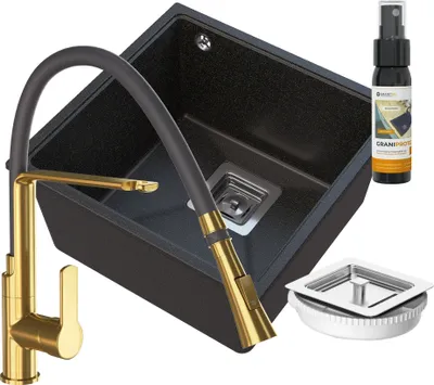 Produktbild von Granitan | Granitspüle NAPO - 42 cm - Schwarz mit goldenen Sprenkeln - Modern und funktional