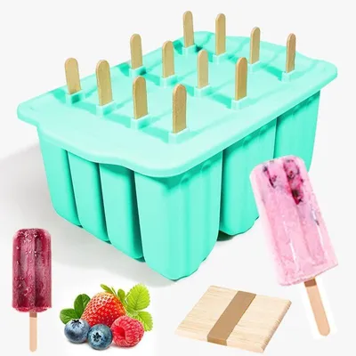 Immagine prodotto di Omgoods - Stampi in silicone per ghiaccioli, 12 cavità - Set di stampi per ghiaccioli
