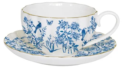 Produktbild von Tasse mit Untertasse PARADISE GARDEN 300ml weiß blau Porzellan Easy Life