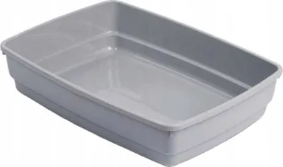 A plain gray litter box is shown from a slightly elevated angle against a white background.