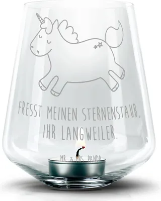 Produktbild von Mr. & Mrs. Panda Laterne Einhorn Happy - Transparent - Geschenk, Unicorn, Lachen, windlichtglas, Teelichthalter, Kerzenhalter, Einhörner, glücklich, Spaß, Kerzenglas