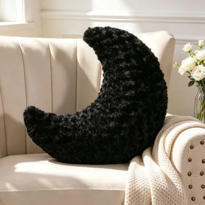 Image de Coussin en forme de lune, noir, 43 cm, coussin décoratif pour salon