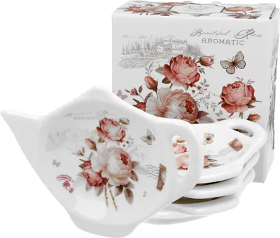 Produktbild von DUO FLORAL 4er-Set Teebeutelhalter SECESSION New Bone China Porzellan