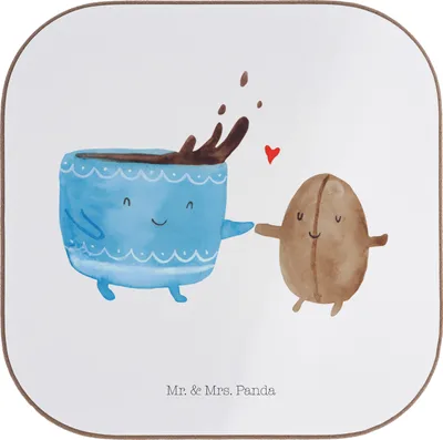 Produktbild von Mr. & Mrs. Panda Getränkeuntersetzer Kaffee Bohne - Weiß - Geschenk, Glück, Genuss, Untersetzer für Gläser, gläseruntersetzer, Lustige Sprüche, Glas, Kaffeebohne, Coaster