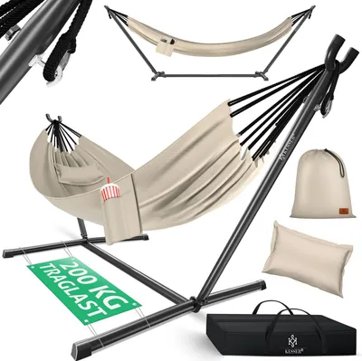 Produktbild von KESSER® Hängematte LAKE mit Gestell Doppelhängematte für 2 Personen-Stabiler Rahmen 200kg Belastbarkeit Indoor & Outdoor XXL Hängesessel Doppel Mehrpersonen Garten Pool Balkon Terrasse
