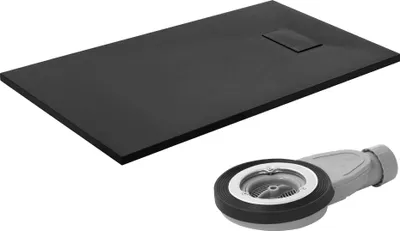 Produktbild von LuxeBath Duschwanne 120x70cm Schwarz Extra flache SMC Duschtasse Brausewanne Brausetasse mit Anti-Rutsch-Oberfläche & Ablaufgarnitur einfache Montage