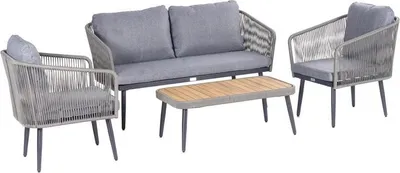 Produktbild von Gartenmöbel Set Sitzgruppe Rope Essgruppe Outdoor Gartenbank Gartentisch Grau