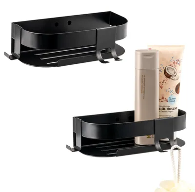 Immagine prodotto di set di 2 mensole per doccia eluno, mensola per bagno con ganci in acciaio inox nero antiruggine