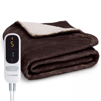 Produktbild von Seranova Heizdecke mit Abschaltautomatik - Extra Heizdrähte - 160x120 cm - Wärmedecke - Elektrische Decke - Waschbar - 9 Heizstufen - 9 Stunde - Braun
