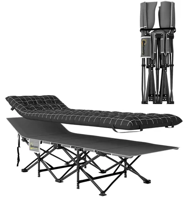 Produktbild von Klappbares Campingbett, Feldbett mit Matratze, ergonomisch, Metallrahmen, Schwarz