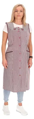 Produktbild von Knopfkittel Baumwolle gestreift Kochschürze Hauskleid Kittel Schürze Gürtel, Farbe:bordeaux, Größe:64