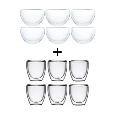 Produktbild von Klasique Doppelwandige Gläser Set – 6 Espressogläser 100ml & 6 Teegläser 300ml, Thermogläser mit Schwebeeffekt, Borosilikat, Handgefertigte 12x Glöser