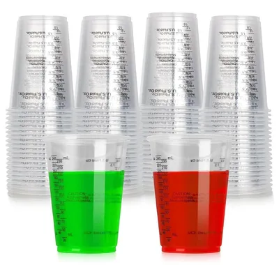 Immagine prodotto di Set di bicchieri graduati da 80 pezzi, capacità 240 ml, in plastica, con scala e indicazione delle proporzioni di miscelazione