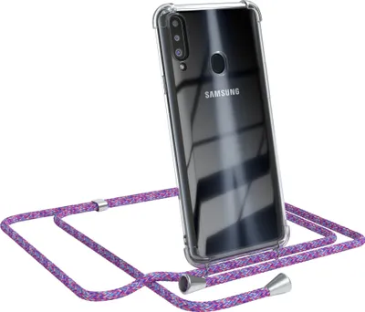 Produktbild von EAZY CASE Handykette kompatibel mit Samsung Galaxy A20s, Handyhülle mit Umhängeband, Handykordel, Schutzhülle Clear, Band in Bunt