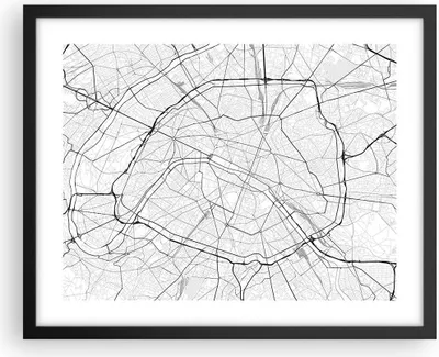 Produktbild von Gerahmtes Poster - Schwarzer Rahmen - Stadt Karte Paris - 50x40 cm - Wand Bild - Wanddeko - Wandbilder - Kunstposter - Wandposter - Bilderrahmen - Bilder - Kunstdruck - P2BAA50x40-4868