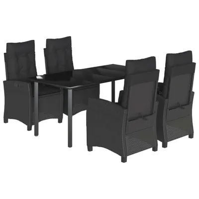 Produktbild von 5-tlg. Garten-Essgruppe mit Kissen Schwarz Poly Rattan