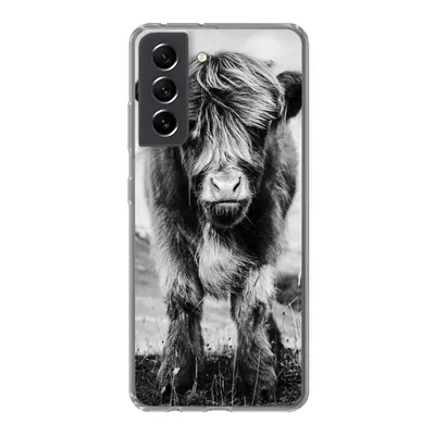 Produktbild von MuchoWow® Handyhülle Schutzhülle Hülle für Samsung Galaxy S21 FE Schottischer Highlander - Berg - Schwarz - Weiß Silikon Softcase Handy Hülle - Mobiltelefonhülle