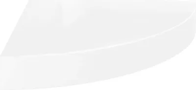 A close-up view of a white, floating corner shelf.
