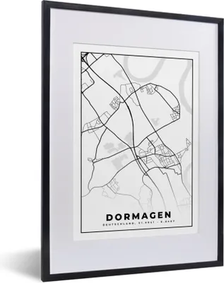 Produktbild von MuchoWow® Gerahmtes Poster Karte - Dormagen - Stadtplan 30x40 cm - Poster mit Schwarzem Bilderrahmen Wandposter Rahmen Foto Bilder - Wandposter Schlafzimmer