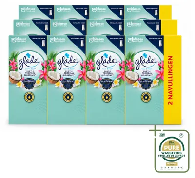 Zdjęcie produktu dla 12 sztuk wkładów do zapachowych dyfuzorów Glade Touch & Fresh – zapach egzotycznych tropikalnych kwiatów – 10 ml – zestaw ekonomiczny