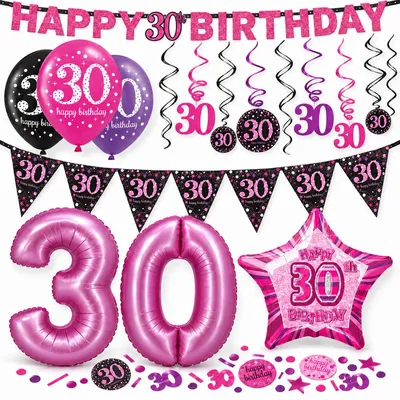 Produktbild von Partyset 30. Geburtstag Deko Geburtstagsdeko Deko pink rosa schwarz Frau Zahl