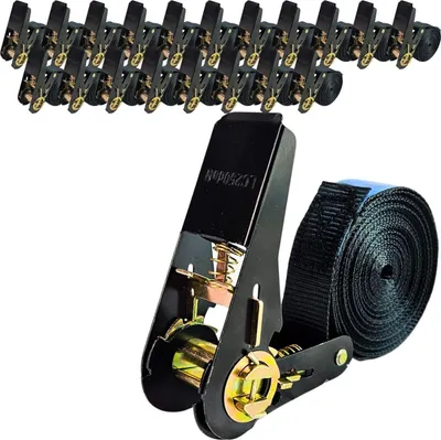 Produktbild von Spanngurt einteilig 4m - 6m lang 25mm breit 500 kg schwarz Zurrgurte Spanngurte 6m 20 Stück