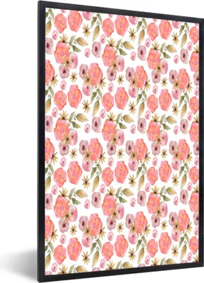 Produktbild von MuchoWow® MuchoWow® Gerahmtes Poster Blumen - Rosa - Muster 20x30 cm - Poster mit zchwarzem Bilderrahmen - Drucken - Bilder Poster im Rahmen