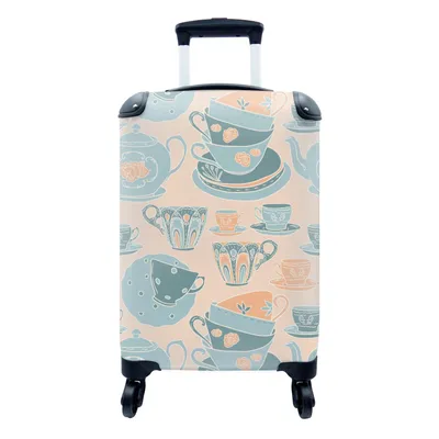 Produktbild von MuchoWow® Koffer Handgepäck Trolley Rollkoffer Kleine Reisekoffer mit 4 Rollen - Muster - Vintage - Tasse - Tee - Cabin Size < 55x40x23 cm & 55x40x20 cm - Fotokoffer - Kabinenkoffer - Boardgepäck - Reise-Box - Reisekoffer - Reisegepäck - Koffer mit Bild - Trolley für Kinder