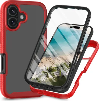 Produktbild von iPhone 16 Hülle, Bumper mit Eingebautem Displayschutz Komplettschutz Schutzhülle für iPhone 16 Rot
