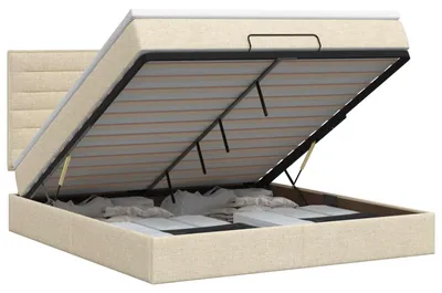 Image de Lit ottoman avec matelas crème, dimensions 140 x 200 cm, tissu