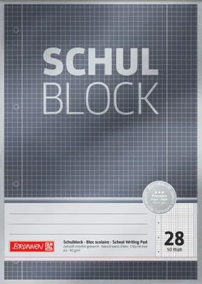 Produktbild von BRUNNEN 1052628 Block Premium "Schulblock" A4 kariert, mit Randlinie innen und außen, Lin. 28