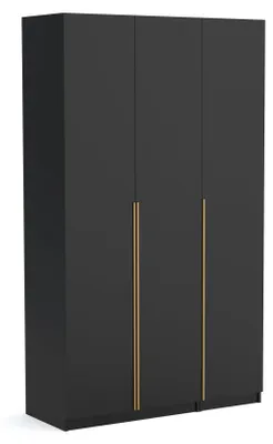 Produktbild von Kleiderschrank Bristol 135 cm, schwarz gold matt mit Einlegeplatten, Drehtürenschrank, Farbauswahl, 135x54x234 cm 3-türig