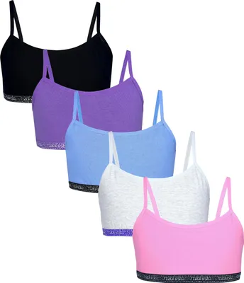 Produktbild von TupTam Mädchen Bustier mit Spaghettiträger 5er Pack, Farbe: Rosa Lila Blau Schwarz Grau, Größe: 164-170
