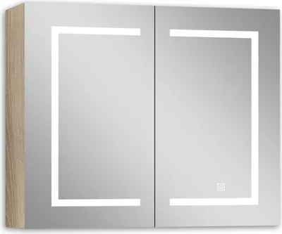 Image de Acezanble Armoire Miroir Salle de Bain LED, 80x70cm avec Prise Rasoir, Anti-Buée, 3 Tons LED, 2 Étagères Réglables, chêne