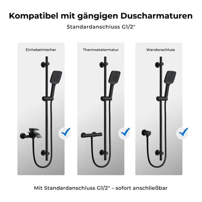Produktbild von Görbach Duschstange mit Handbrause, Edelstahl Brausestange 100 cm, Schwarz