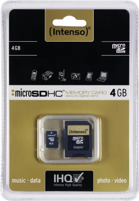 Image de Intenso 3403450 - 4 Go - MicroSDHC - Classe 4 - 21 Mo/s - 5 Mo/s - Noir
