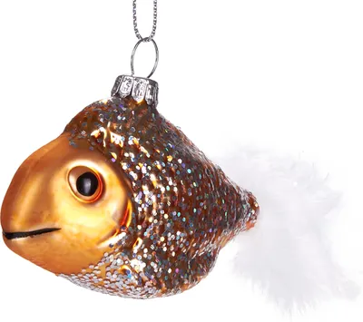 Productafbeelding van BRUBAKER Goudvis met pluche staart - Handgeschilderde kerstbal van glas - Kerstornament, grappige decoratie, hanger, kerstbal - 14 cm