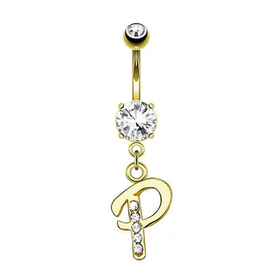 Produktbild von Taffstyle Bauchnabelpiercing Bauchnabelpiercing Buchstaben Kristall Schmuck Anhänger vergoldet, P