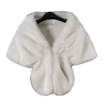 Produktbild von Frauen Herbst Winter Künstliche Pelz Schal Einfarbig Verdickt Warm Coldproof Cape-Mantel Formale Party Schal-Weiß