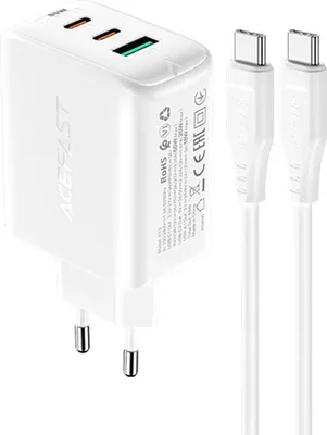 Produktbild von Acefast 2in1 Ladegert 2x USB Typ C / USB 65W, PD, QC 3.0, AFC, FCP (Set mit Kabel) wei (A13 wei)