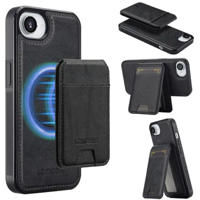 Produktbild von iPhone 16e / 17e Hülle - LC.IMEEKE L3 - Leather Back Cover mit Kartenhalter - MagSafe Compatible - Schwarz
