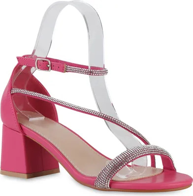 Produktbild von VAN HILL Damen Riemchensandaletten Sandaletten Strass Party Schuhe 840890, Farbe: Fuchsia, Größe: 38
