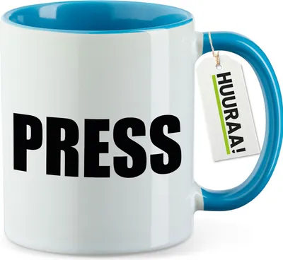 Produktbild von Huuraa Kaffeetasse Press Schriftzug 330ml Blau Keramik Kaffeebecher Geschenkidee