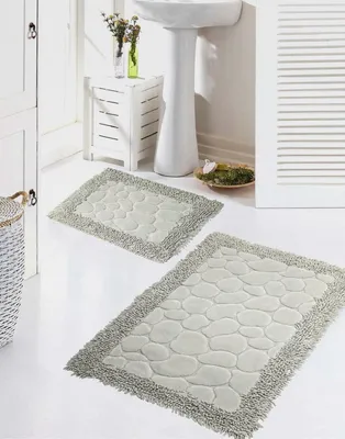 Produktbild von Badematten Set 2-teilig - waschbar - Steinoptik in grau, Größe 50x60cm + 60x100 cm
