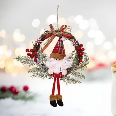 Productafbeelding van Kerstkrans - 35 cm - Kerstdecoratie - Kerstman - Hangen - Kerstkrans voor woonkamer - Wandraam - Muur - Deurbordjes