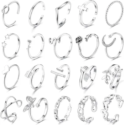 Produktbild von CASSIECA 20 Stücke Verstellbare Silber Ringe Set für Frauen & Mädchen
